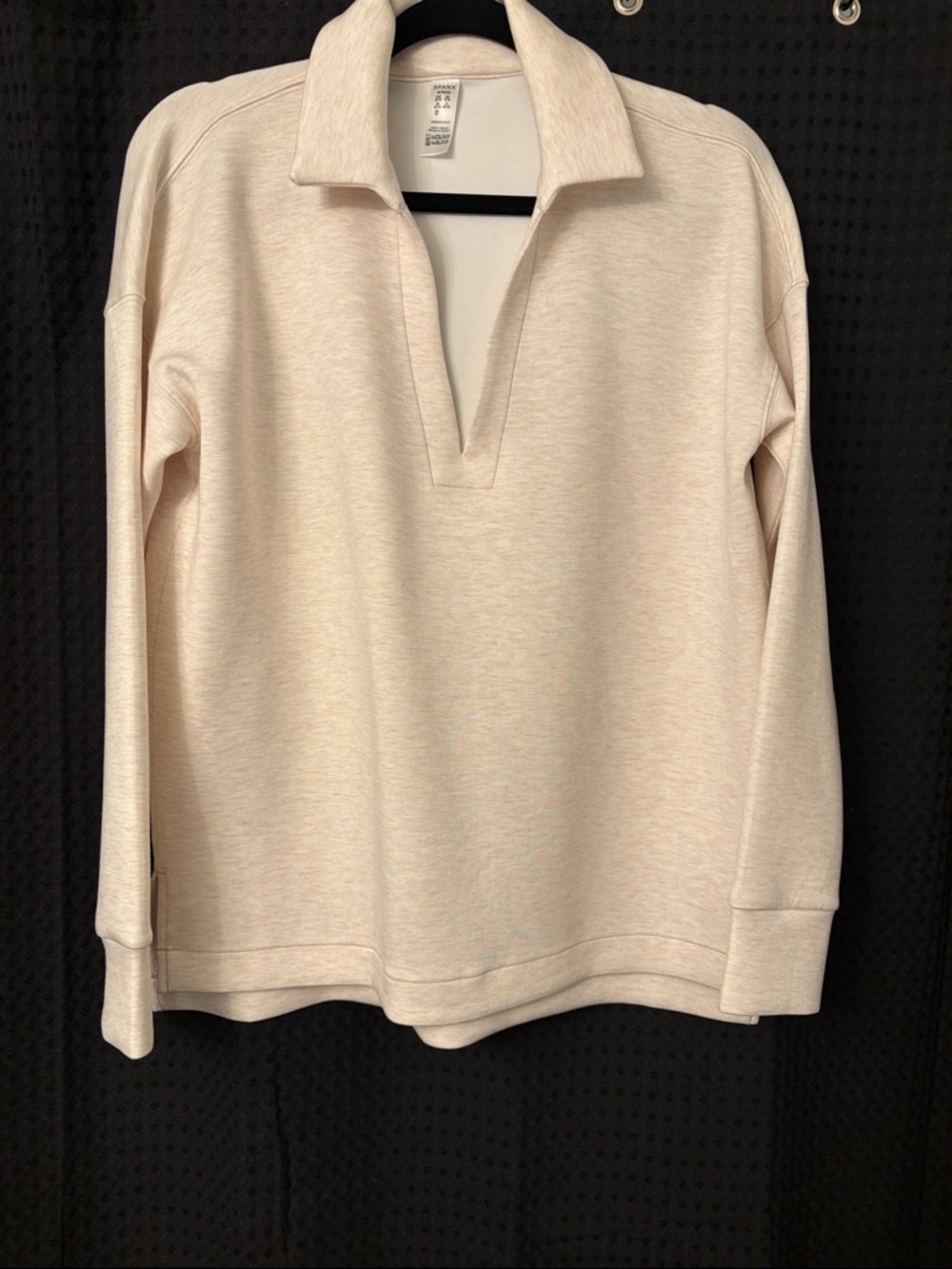 SPANX Air Essentials Light Oatmeal Split-Neck Pullover Top